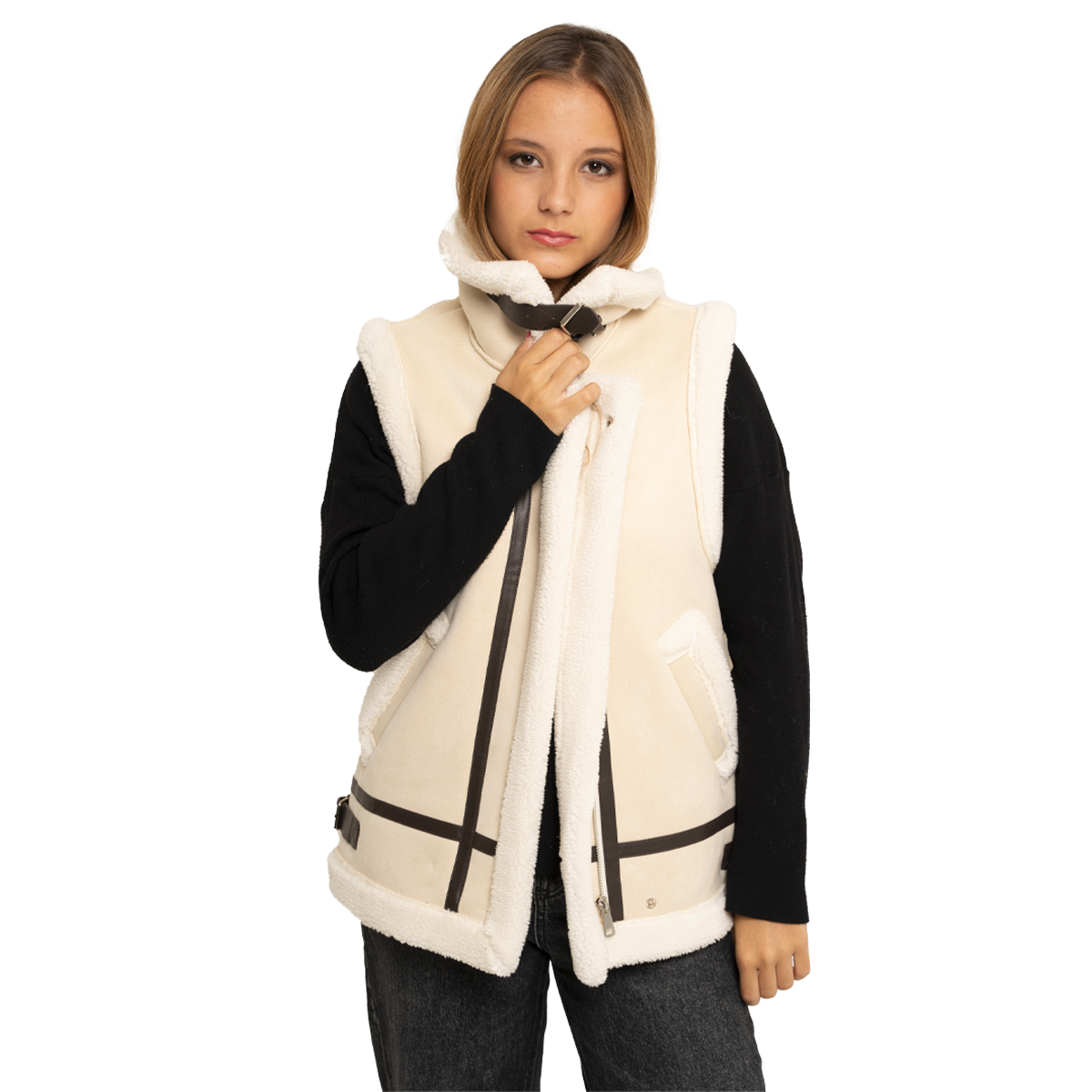 Veste style effet peau sans manche