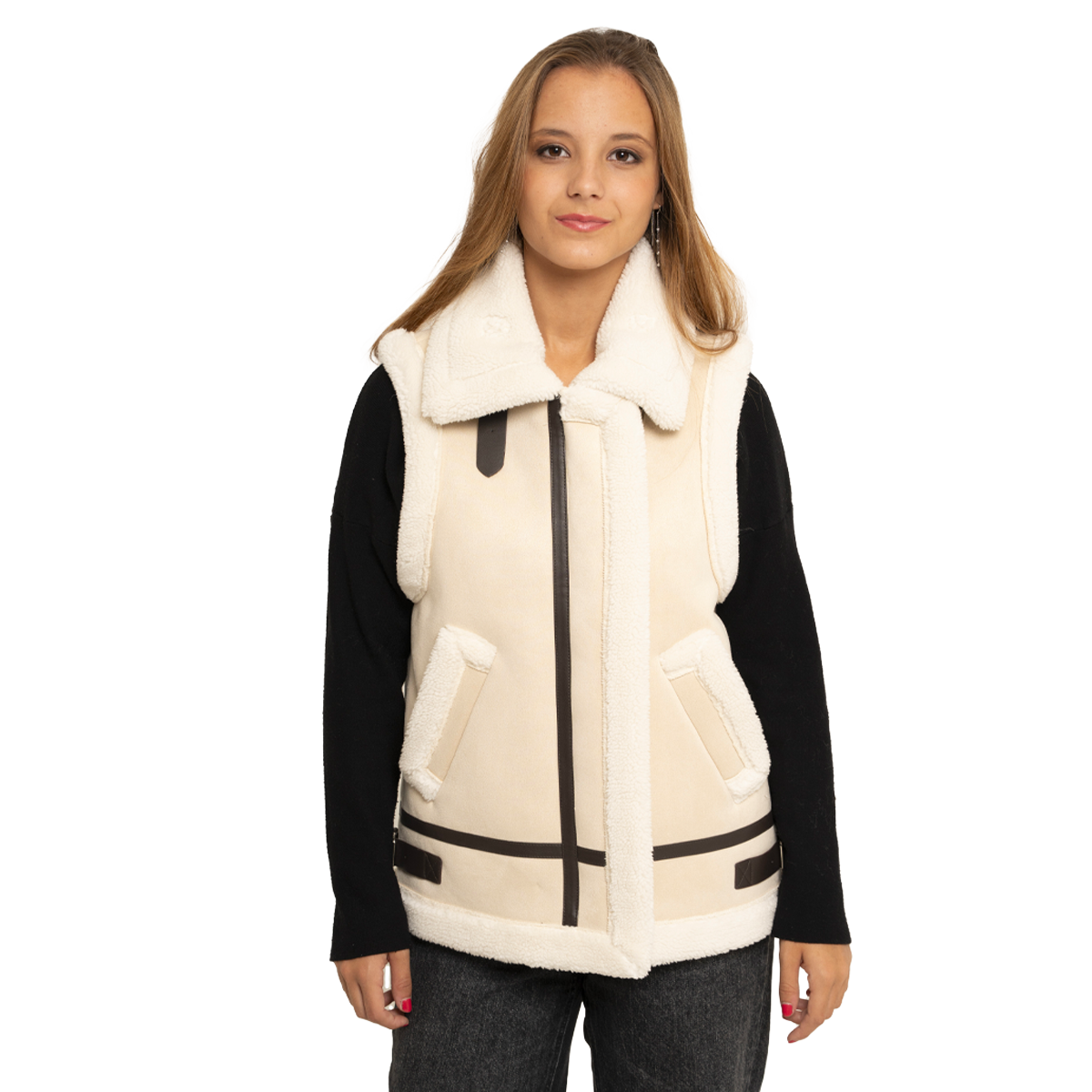 Veste style effet peau sans manche
