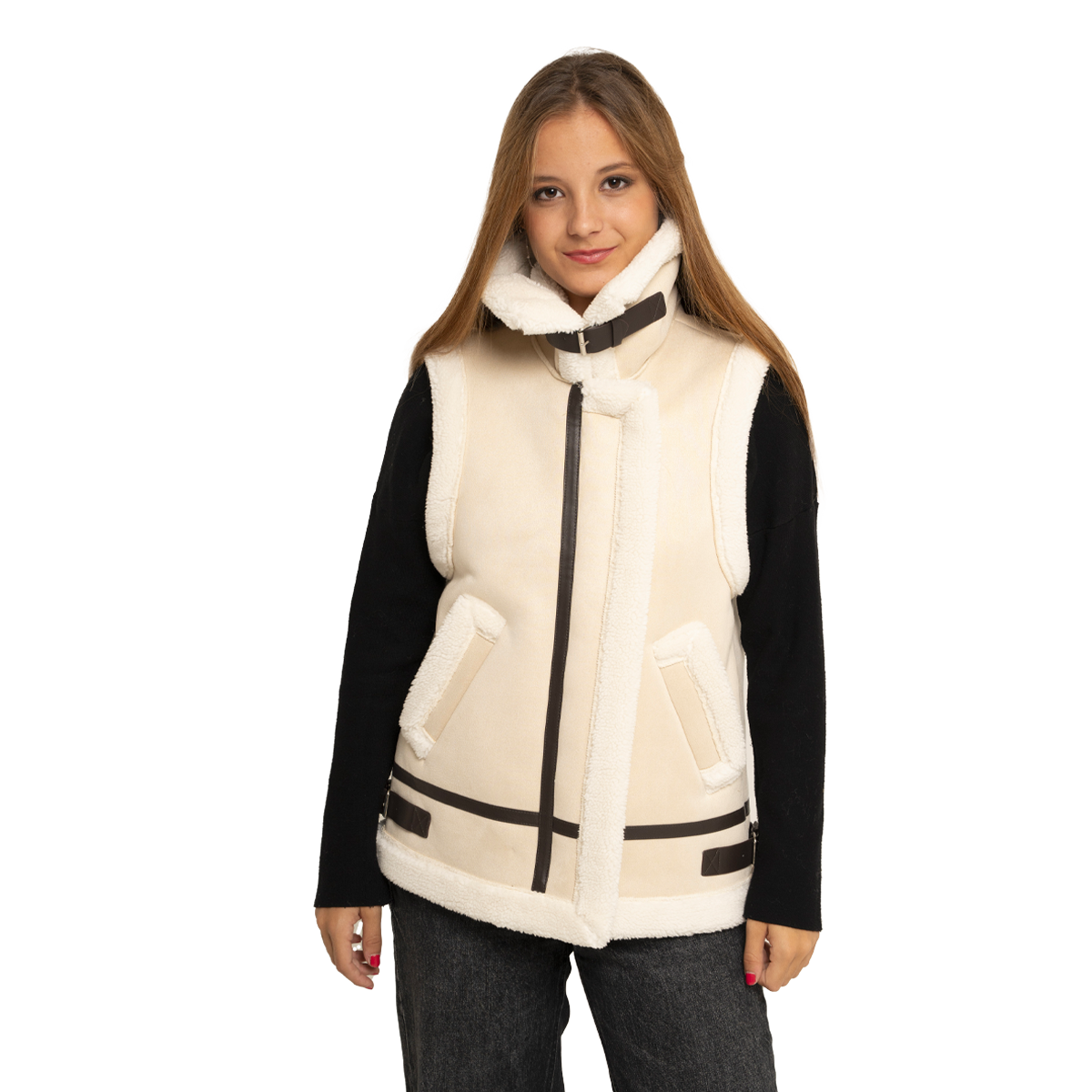 Veste style effet peau sans manche